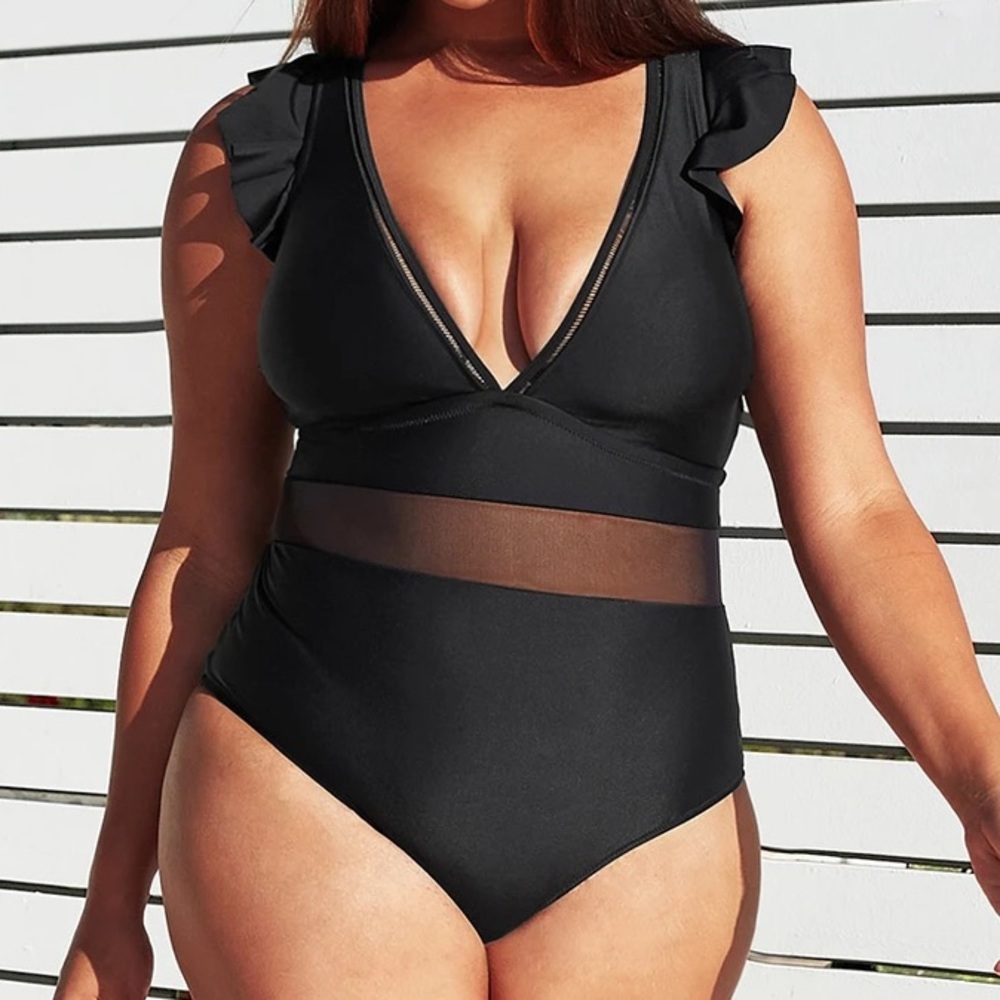 NWT | Ruffle V-Neck Plunge One Piece